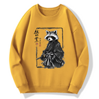 Japanese Raccoon Warrior Art Cotton Pullover Sweatshirt