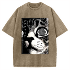 Psychedelic Cat Gothic Art Funny Cat Vintage Washed T-shirt