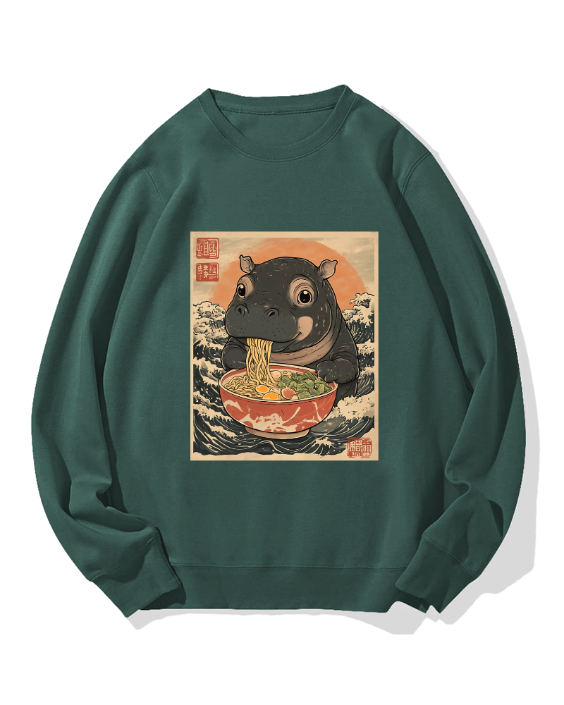 Hippo eating ramen Cotton Sweatshirt