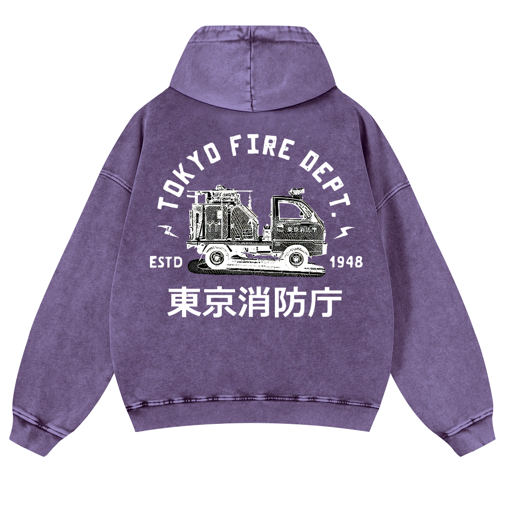 Tokyo Fire Dept Vintage Washed Cotton Back Art Hoodie