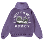 Tokyo Fire Dept Vintage Washed Cotton Back Art Hoodie