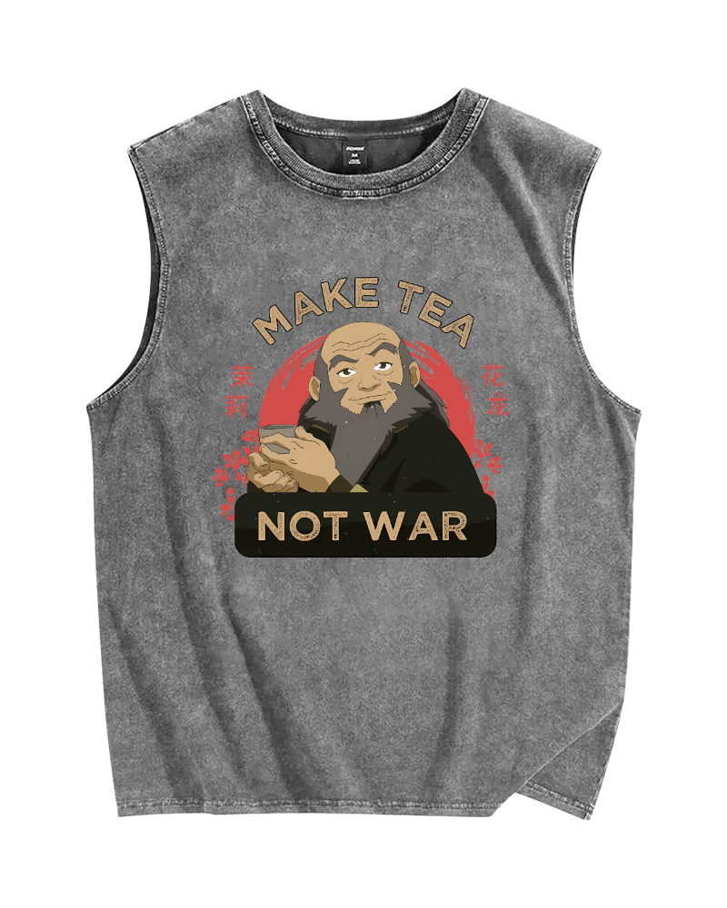 Make Tea not War Vintage Distressed Washed Tank Top