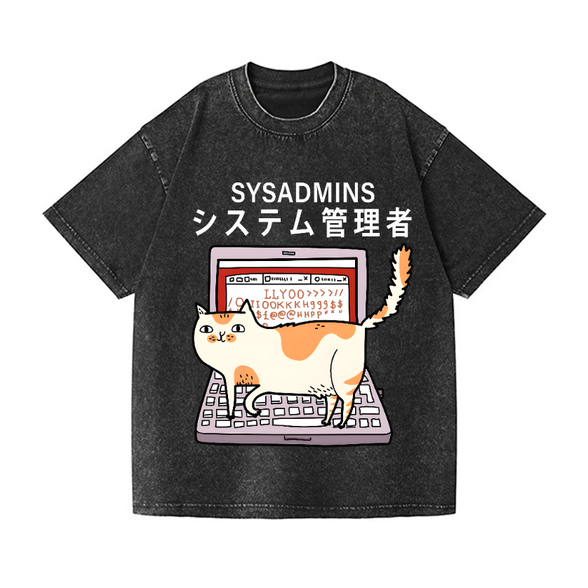 Sysadmins Cat Vintage Wash Japanese Design T-Shirt