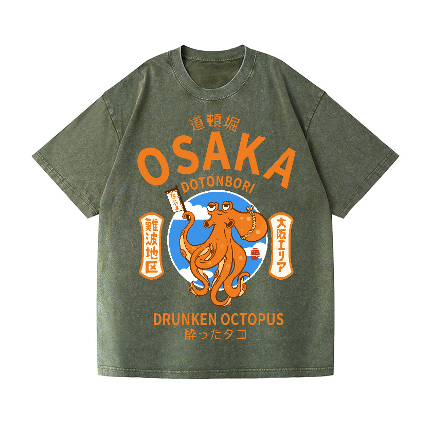 Osaka Dotonbori Drunken Octopus Vintage Wash Japanese Design T-Shirt