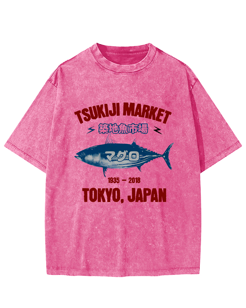 Japanese Tuna Pattern Vintage Distressed T-shirt
