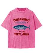 Japanese Tuna Pattern Vintage Distressed T-shirt