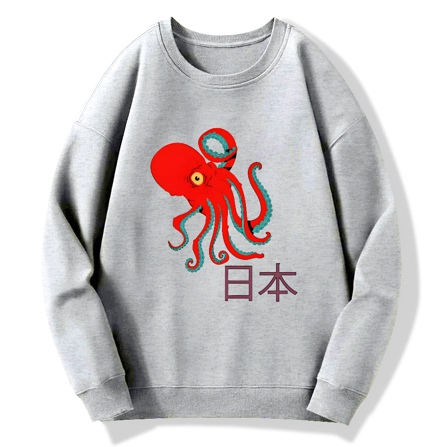 Japan Octopus Cotton Pullover Sweatshirt