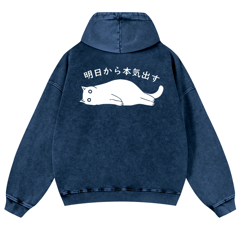 Cat Vintage Washed Cotton Back Art Hoodie