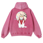 Samurai Cat Vintage Washed Cotton Back Art Hoodie