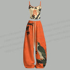 Japanese Ukiyo-e Bird Top & Elasticated Trousers Two-Piece Set