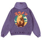 Capybara Vintage Washed Cotton Back Art Hoodie