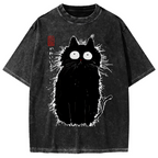 Black Cat With Puffed-Up Fur Vintage Washed T-shirt