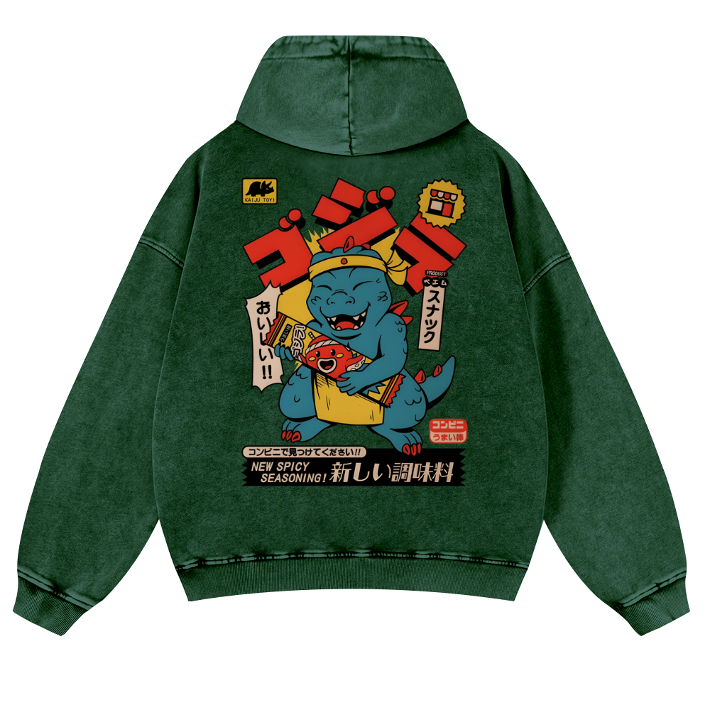 Spicy Dinosaur Vintage Washed Cotton Back Art Hoodie