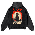 Black Cat Vintage Washed Cotton Back Art Hoodie