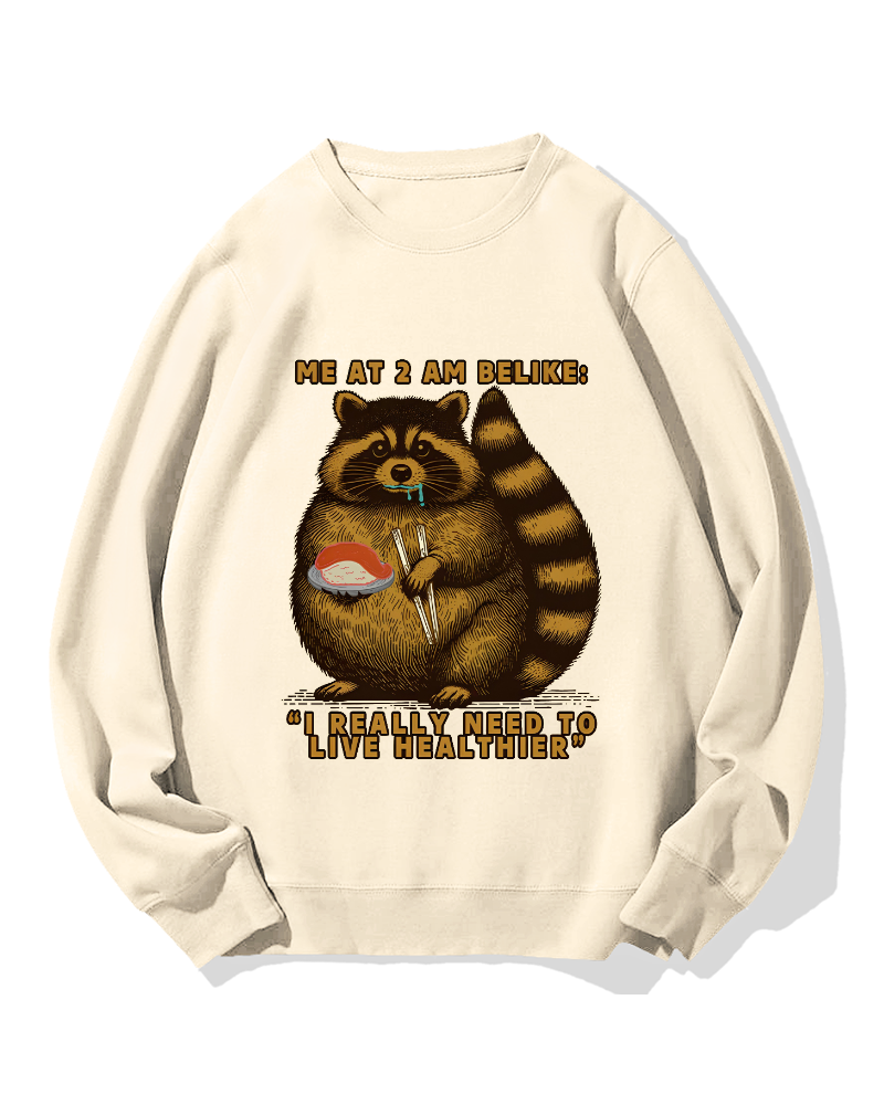 Raccoon Eating Sushi Cotton Sweatshirt