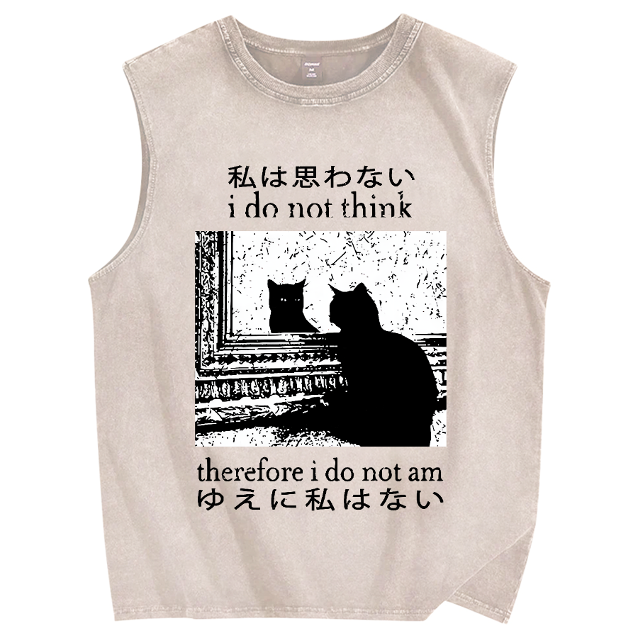 Thinking Cat Vintage Distressed Washed Tank Top