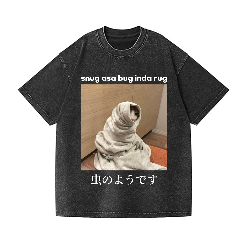 Snug Cat Vintage Wash Japanese Design T-Shirt