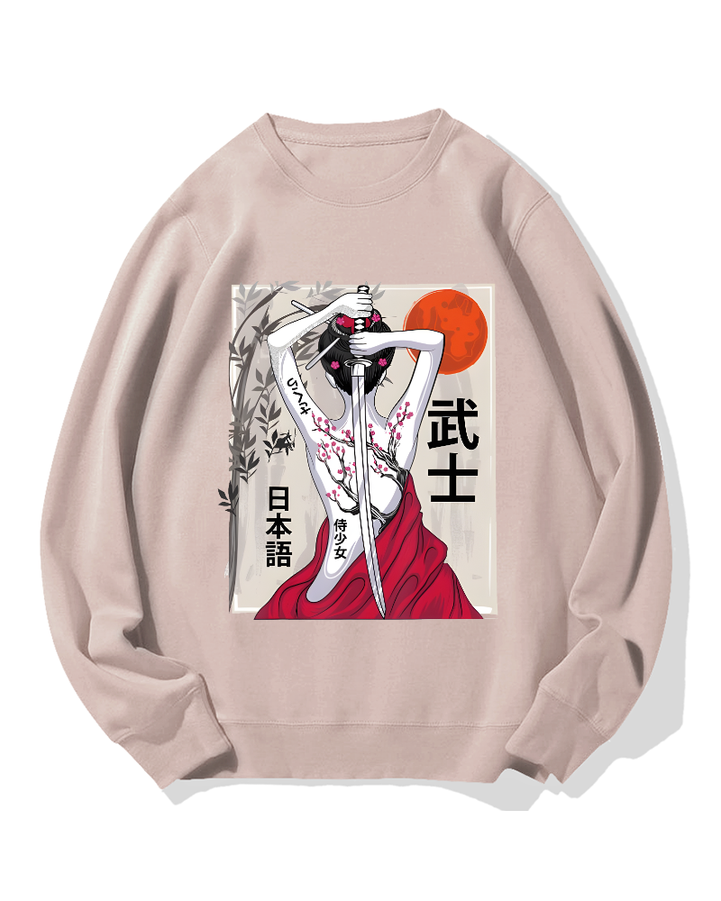 Japanese Samurai Girl Scenery Vintage Sakura Cotton Sweatshirt