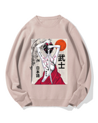 Japanese Samurai Girl Scenery Vintage Sakura Cotton Sweatshirt