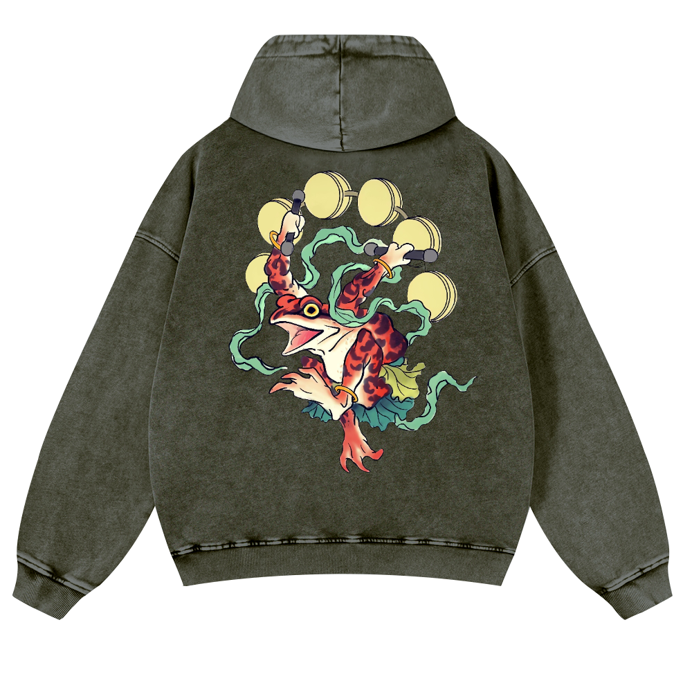 Frog Vintage Washed Cotton Back Art Hoodie