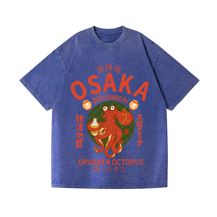 Osaka Dotonbori Drunken Octopus Vintage Wash Japanese Design T-Shirt