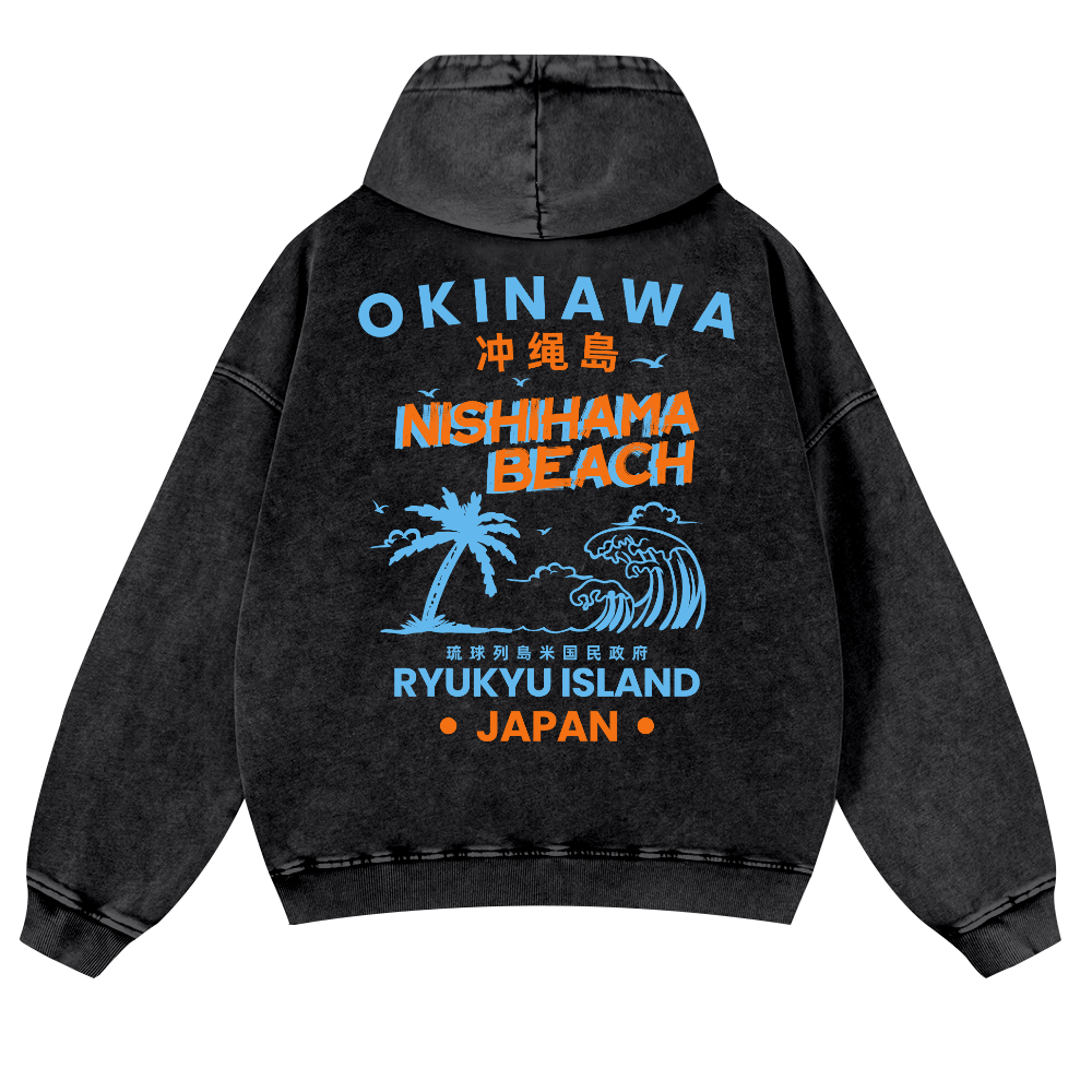 Okinawa Nishihama Beach Ryukyu Island Japan Vintage Washed Cotton Back Art Hoodie