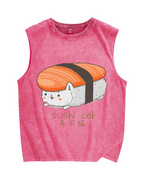 Sushi Cat Vintage Distressed Washed Tank Top