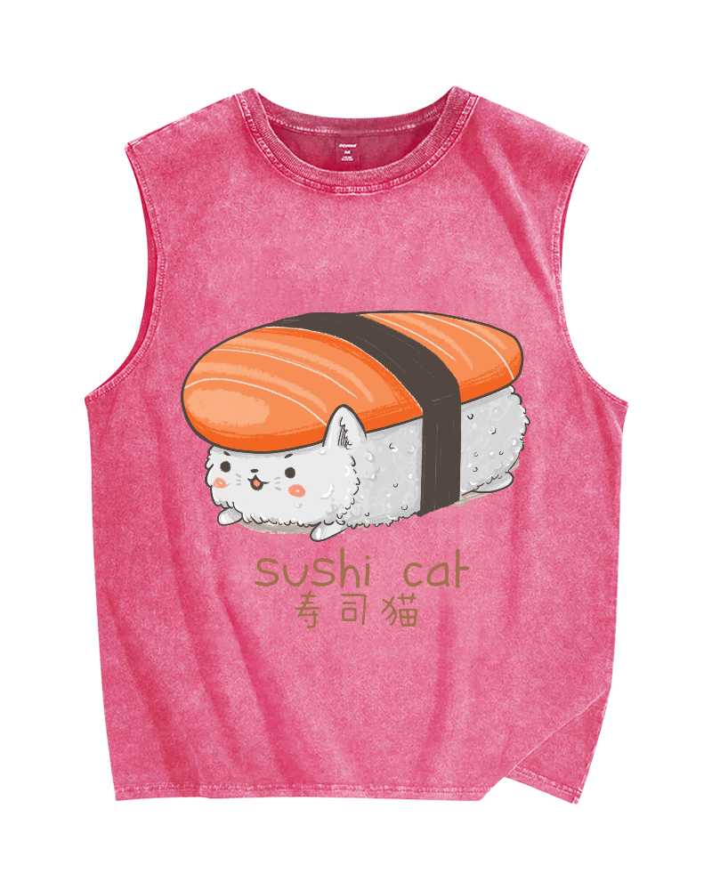 Sushi Cat Vintage Distressed Washed Tank Top
