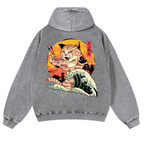 Ukiyoe Cat Vintage Washed Cotton Back Art Hoodie