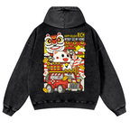 Cat Vintage Washed Cotton Back Art Hoodie