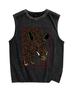 Woodcut Pig Vintage Distressed Washed Tank Top
