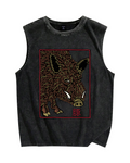 Woodcut Pig Vintage Distressed Washed Tank Top