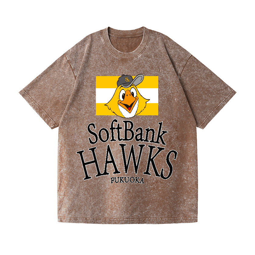Fukuoka SoftBank Hawks Baseball Vintage Wash Japanese Design T-Shirt