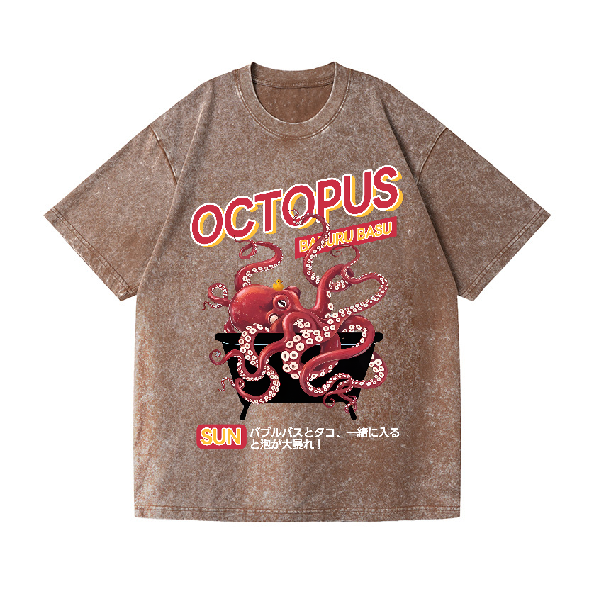 Bubble Bath Octopus Vintage Wash Japanese Design T-Shirt