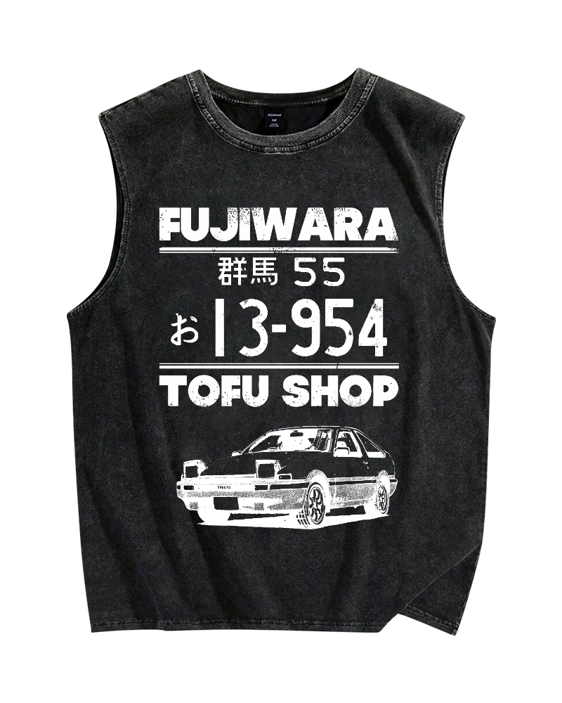 Fujiwara tofu shop Car Vintage Distressed Washed Tank Top