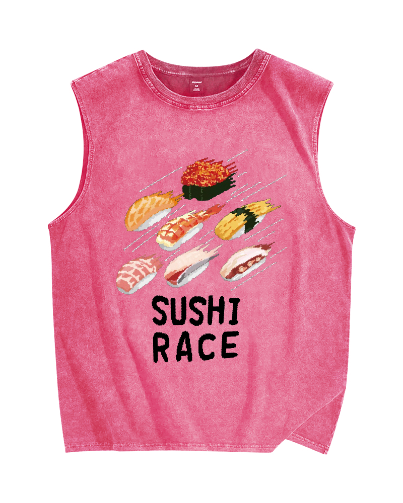 Sushi race Vintage Distressed Washed Tank Top
