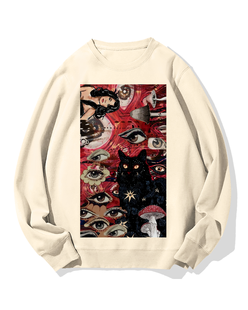 Psychedelic Black Cat Cotton Sweatshirt