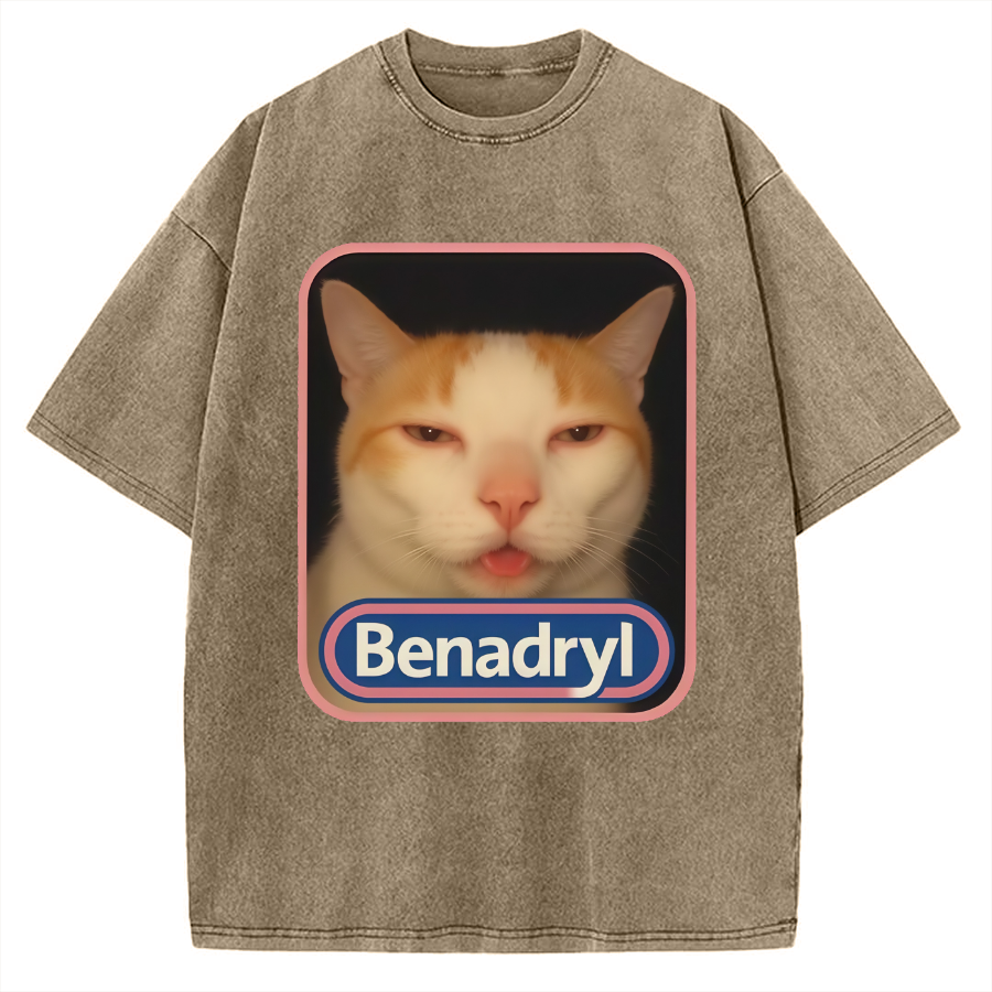 Benadryl Meme Cat Vintage Washed T-shirt