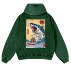 Shark Ukiyoe Vintage Washed Cotton Back Art Hoodie