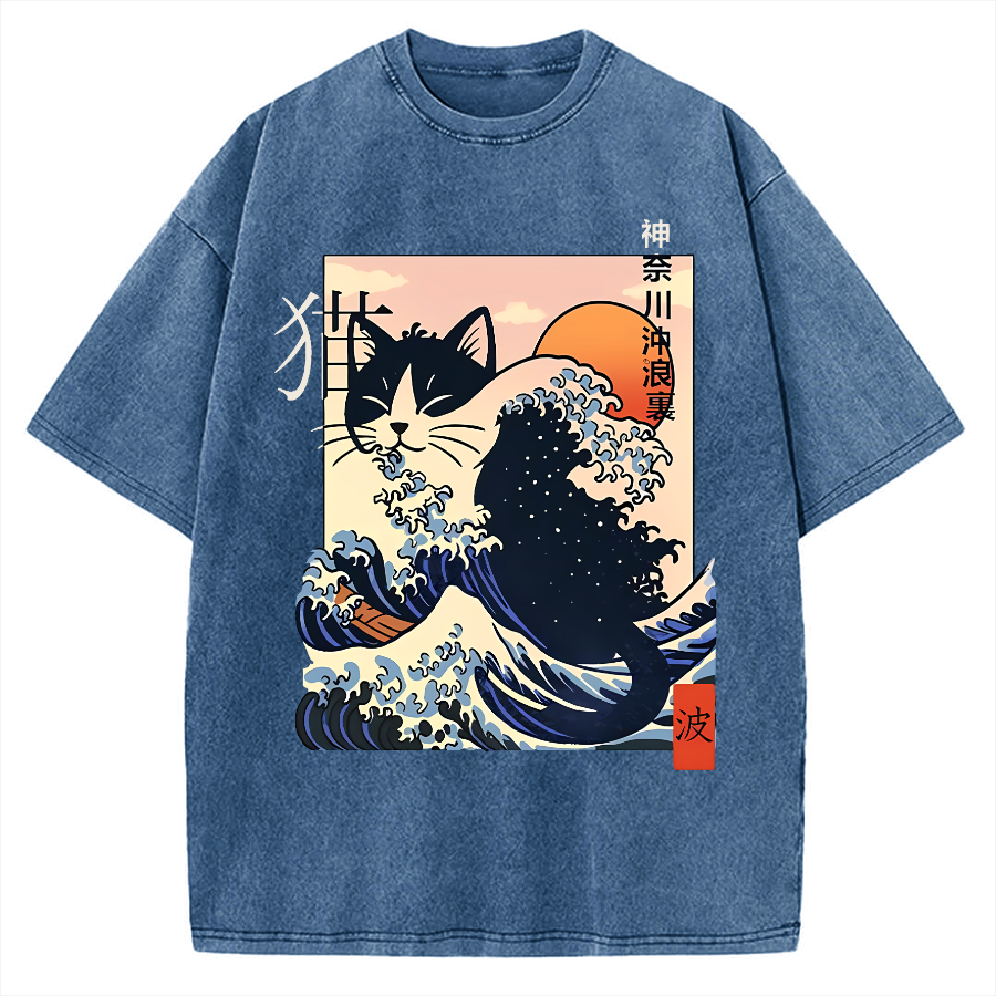 Kanagawa cat Vintage Washed T-shirt