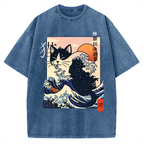 Kanagawa cat Vintage Washed T-shirt