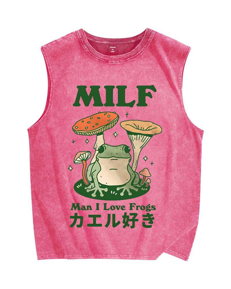 Funny MILF Froggy Vintage Distressed Washed Tank Top