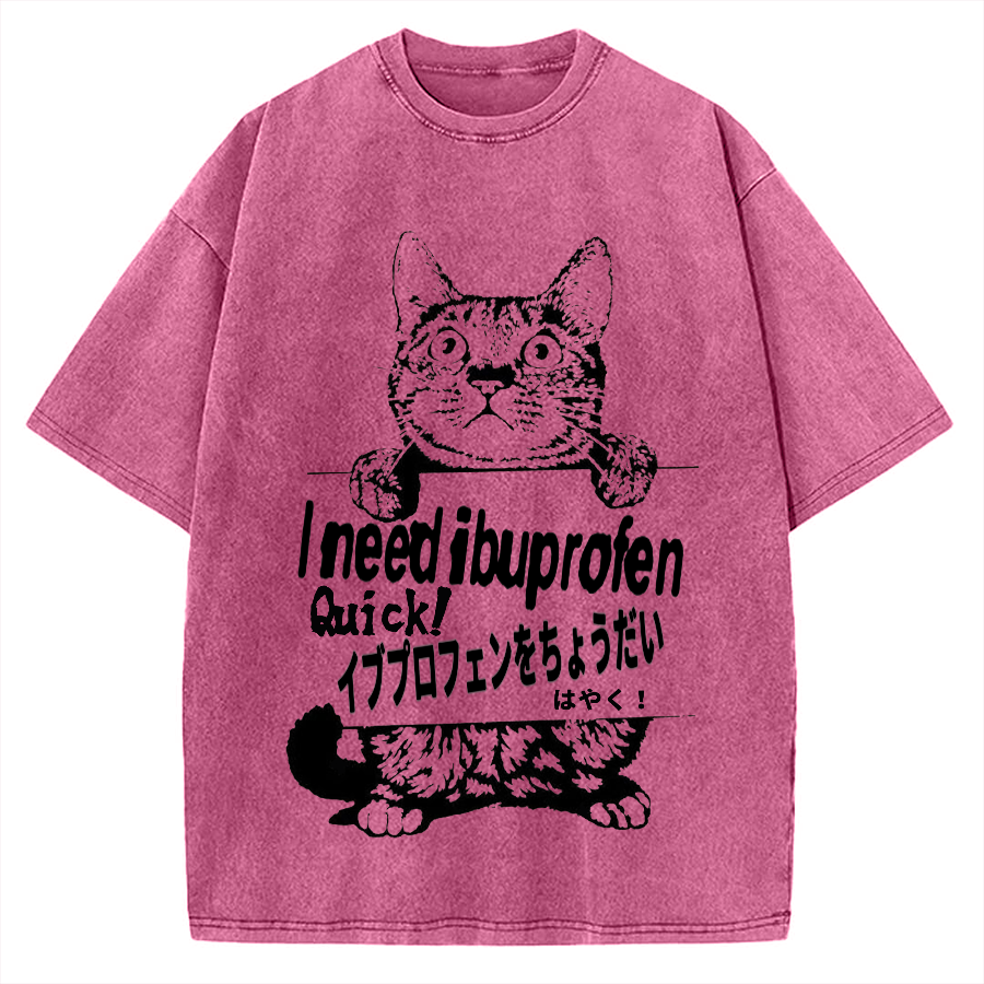 Ibuprofen Cat Vintage Washed T-shirt