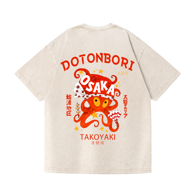 Osaka Dotonbori Vintage Wash Japanese Design Back Art T-Shirt