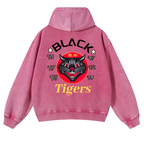 Black Cat Vintage Washed Cotton Back Art Hoodie