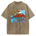 Mt Fuji Janapese Style Painting Vintage Washed T-shirt