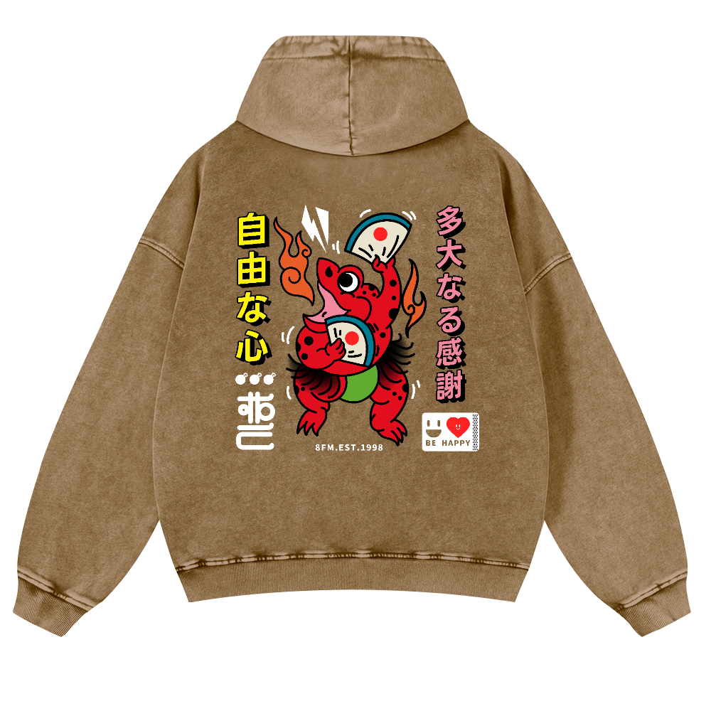 Frog Vintage Washed Cotton Back Art Hoodie