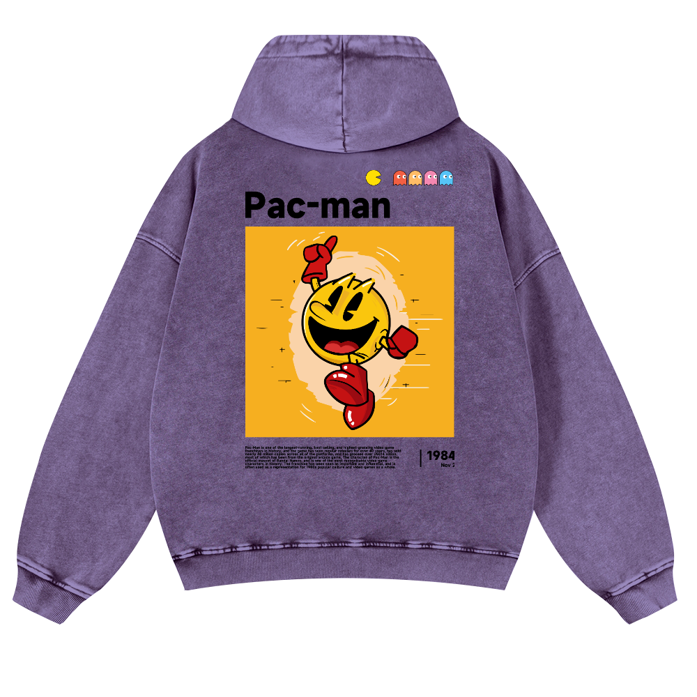 Pacman Vintage Washed Cotton Back Art Hoodie