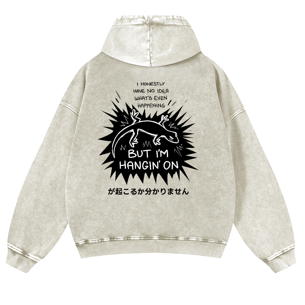 Gecko Vintage Washed Cotton Back Art Hoodie