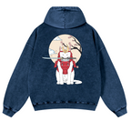 Samurai Cat Vintage Washed Cotton Back Art Hoodie
